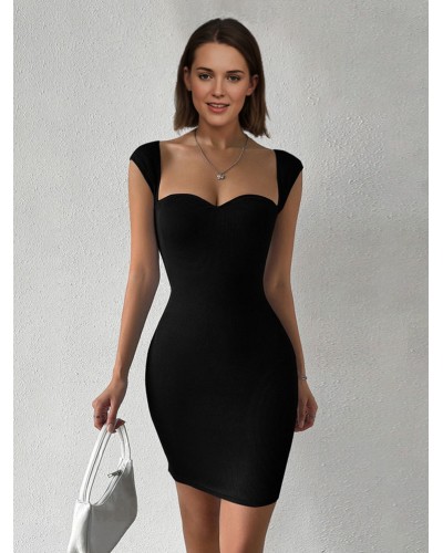 Women Bodycon Dresses Black Sweetheart Neck Sexy Sleeveless Pencil Dress Mini Summer