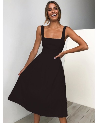 Women Long Dresses Sleeveless Straps Solid Casual Dress Summer