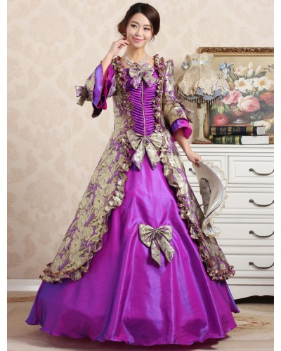 Victorian Dress Costume Retro Princess Costume Rococo Ball Gown Purple Ruffle Bows Women's Maxi Victorian Era Outfits Vintage Royal Costumes Dress ROCOCO Halloween Holiday Pageant