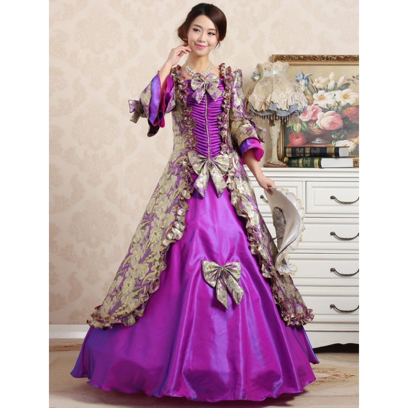 Victorian Dress Costume Retro Princess Costume Rococo Ball Gown Purple Ruffle Bows Women's Maxi Victorian Era Outfits Vintage Royal Costumes Dress ROCOCO Halloween Holiday Pageant