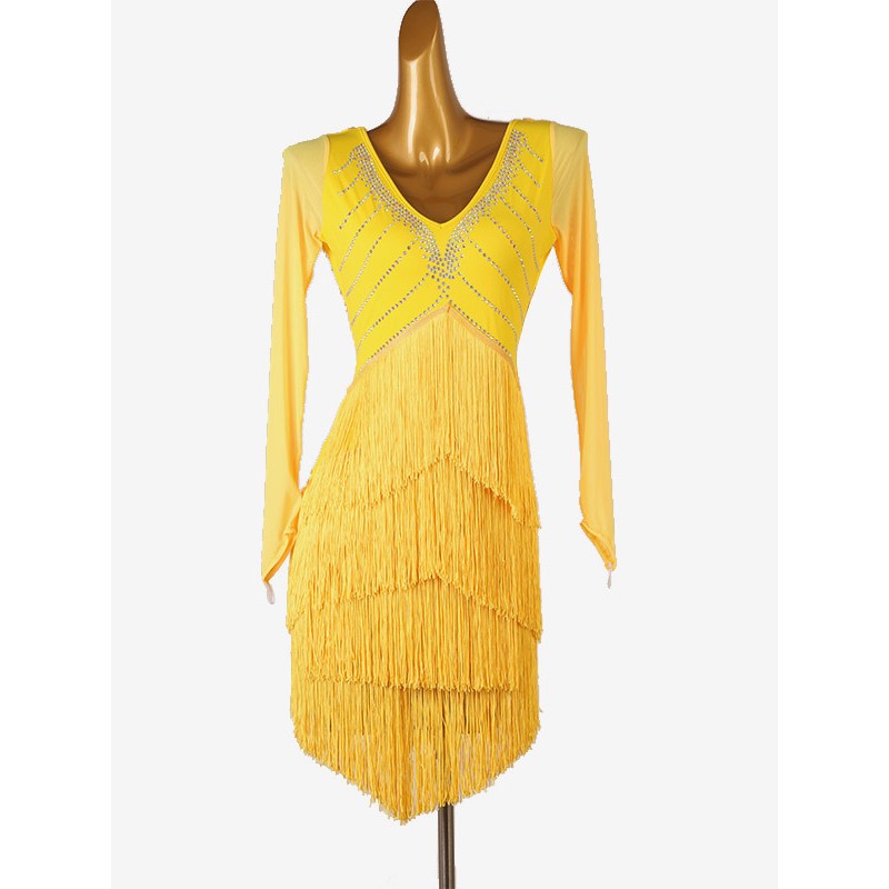 Latin Dance Dresses Yellow Women's Lycra Spandex Dress Costume Elegant Dancing Holiday Ball