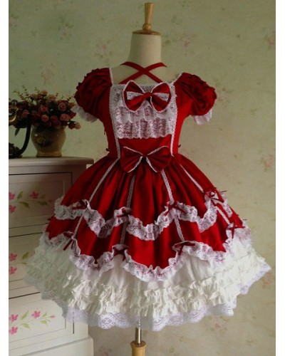 Rococo Lolita Dress JSK Lace Ruffles Bow Decor Pleated Cotton Lolita Jumper Skirt ROCOCO Spring Summer Fall Winter Tea Party