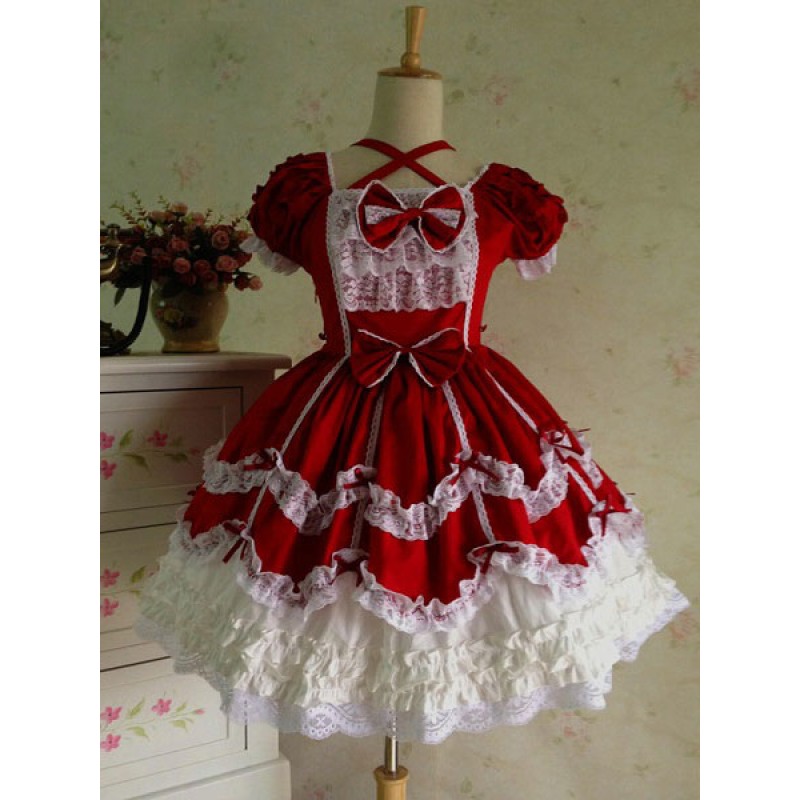 Rococo Lolita Dress JSK Lace Ruffles Bow Decor Pleated Cotton Lolita Jumper Skirt ROCOCO Spring Summer Fall Winter Tea Party