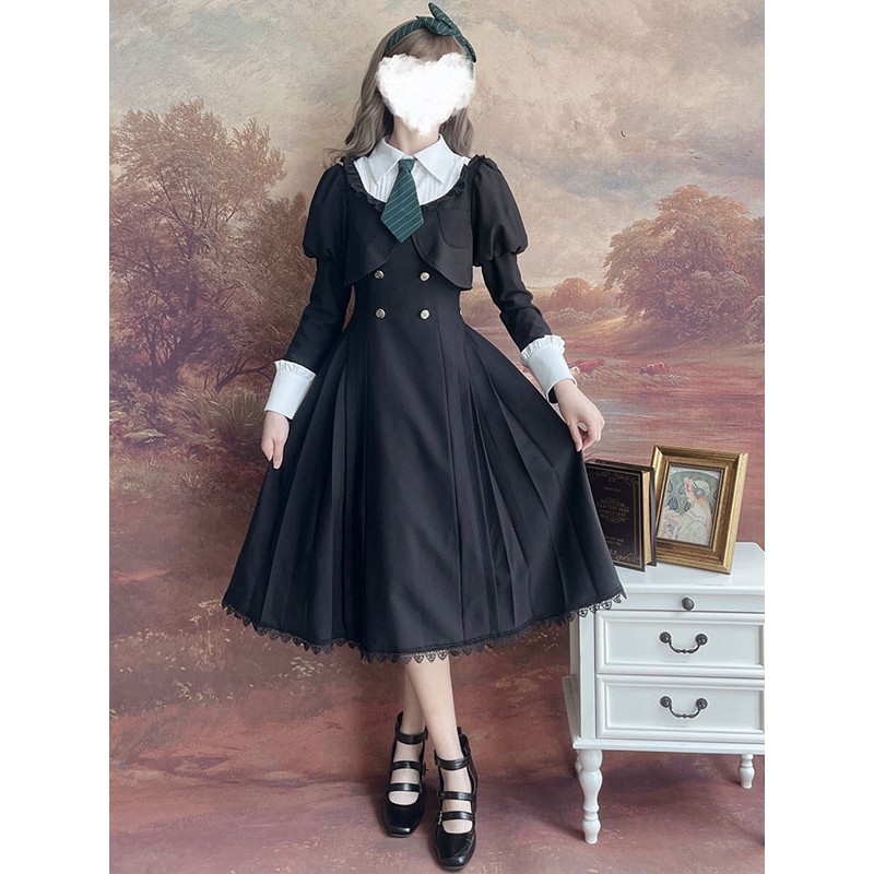 Sweet Lolita Dress Polyester Long Sleeves Ruffles Dress