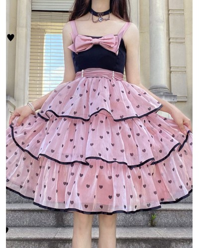 Sweet Lolita JSK Dress Polyester Sleeveless Bows Tiered Pink Lolita Jumper Skirt