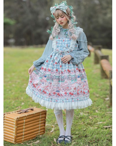 Sweet Lolita JSK Dress Infanta Fairytale Light Sky Blue Sleeveless Ruffles Lolita Jumper Skirts