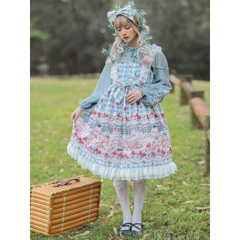 Sweet Lolita JSK Dress Infanta Fairytale Light Sky Blue Sleeveless Ruffles Lolita Jumper Skirts