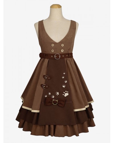 Classical Lolita Dress Polyester Bows Lolita Dresses Sleeveless Academic Coffee Brown