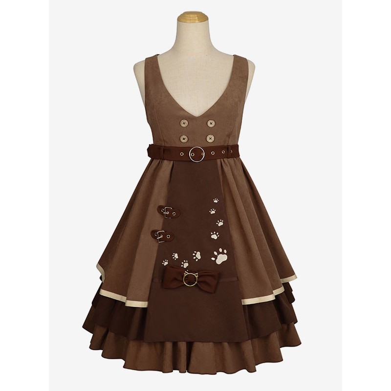 Classical Lolita Dress Polyester Bows Lolita Dresses Sleeveless Academic Coffee Brown