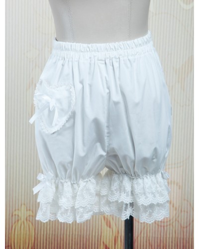 Lolita Lace Trim Heart Shape Pocket Bow Ribbon Bloomers