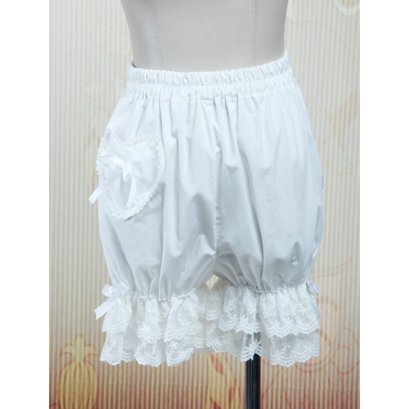 Lolita Lace Trim Heart Shape Pocket Bow Ribbon Bloomers