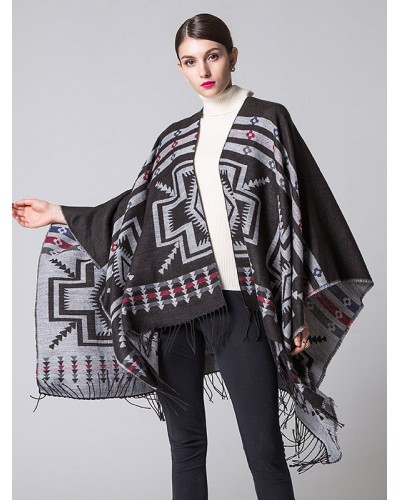 Faux Pashmina Wrap Shawl Bohemian Tassel Outerwear For Women Casual