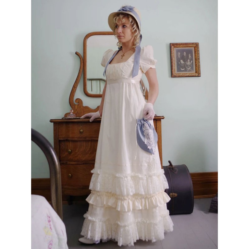 Women Ecru White Retro Costumes Lace Polyester Dress Marie Antoinette Empire Waist Dress Bridgerton Costume Party Prom Dress Shift Vintage