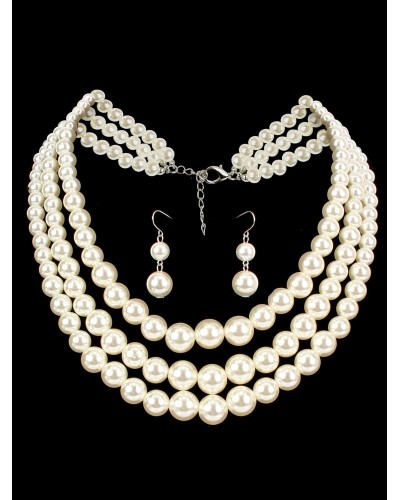 Dress Accessories White Pearls Earring With Layered Necklace Girl 1920s Great Gatsby Accessory Halloween Flapper