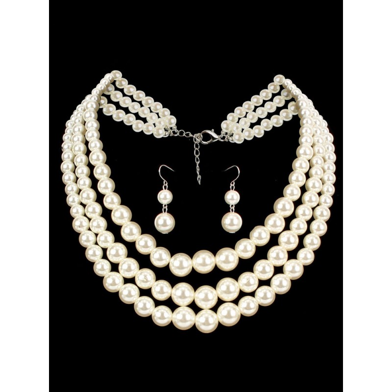 Dress Accessories White Pearls Earring With Layered Necklace Girl 1920s Great Gatsby Accessory Halloween Flapper