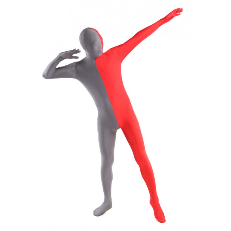 Unisex Morph Suit Red And Grey Lycra Spandex Zentai Suit Full Body Suit