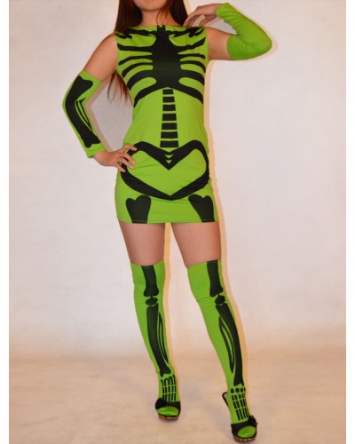 Green Human Skeleton Lycra Spandex Women's Catsuit