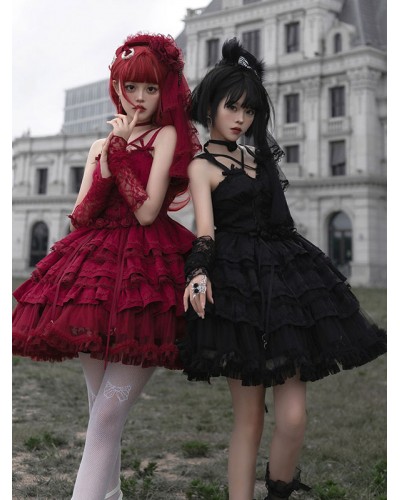 Gothic Lolita Dresses Bows Ruffles Burgundy