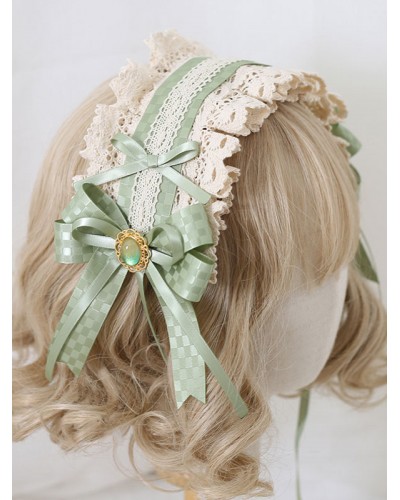 Lolita Accessories Green Ruffles Bows Polyester Headwear Miscellaneous Sweet Pastoral Style ROCOCO