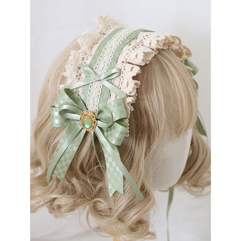 Lolita Accessories Green Ruffles Bows Polyester Headwear Miscellaneous Sweet Pastoral Style ROCOCO