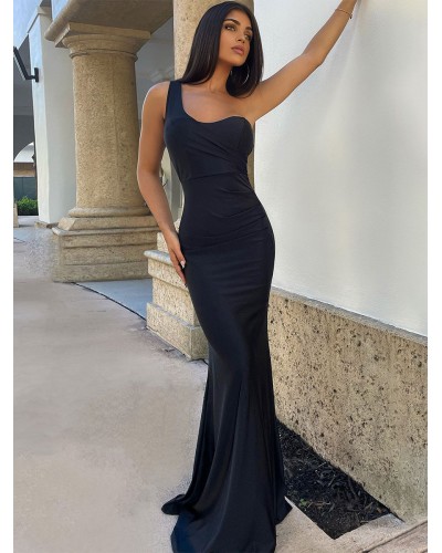 Women Party Dresses Black One-Shoulder Sleeveless Open Shoulder Semi Formal Dress Summer