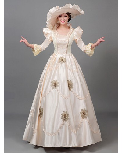 Women Champagne Retro Costumes Ruffles Polyester Dress Marie Antoinette Costume 's Masquerade Ball Gown Tunic Vintage Euro-Style