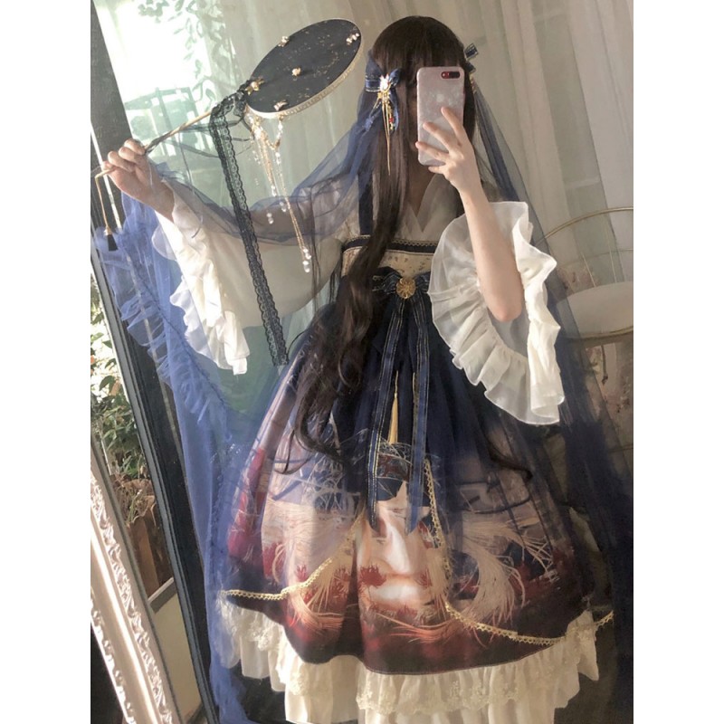 Chinese Style Lolita JSK Dress Kyuubi Kitsune Higanbana Lolita Jumper Skirts Daily Casual