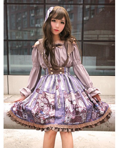 Steampunk Lolita Blouse Cat Long Sleeve Off-the-shoulder Ruffled Silk Hime Sleeve Lolita Top With Bow Gothic Daily Casual