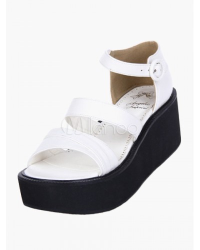 Fantastic Buckle Leather White Lolita Sandals