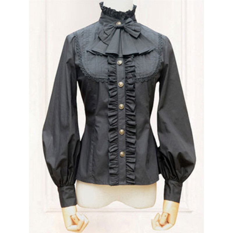 Gothic Lolita Blouse Black High Collar Balloon Sleeve Lolita Shirt Daily Casual