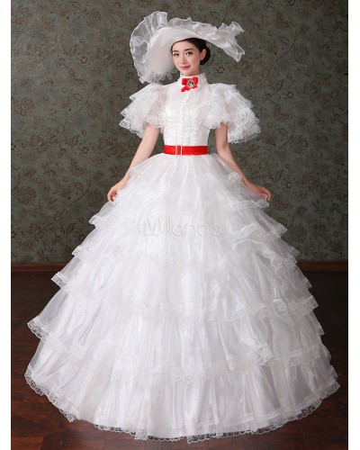 Women's Vintage Costume Victorian Ball Gown White Tulle Dress Retro Costume ROCOCO Halloween Holiday Pageant