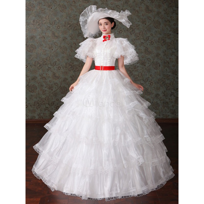 Women's Vintage Costume Victorian Ball Gown White Tulle Dress Retro Costume ROCOCO Halloween Holiday Pageant