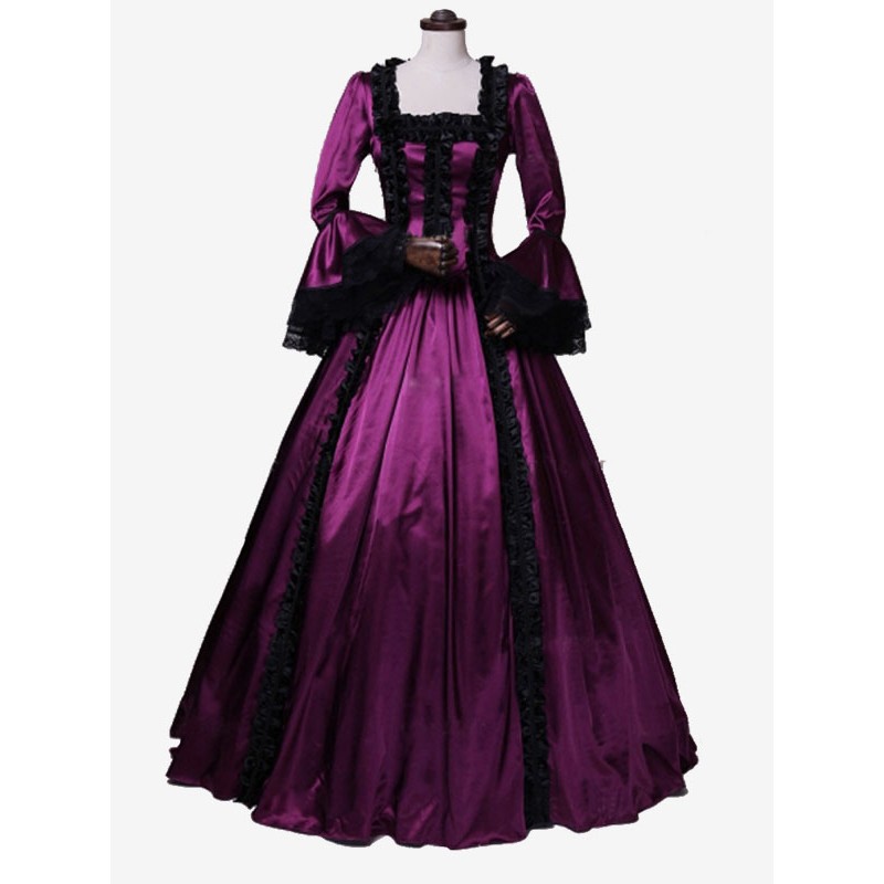 Women Purple Costumes Lace Polyester Dress 's Marie Antoinette Costume Masquerade Ball Gown Tunic Royal Retro