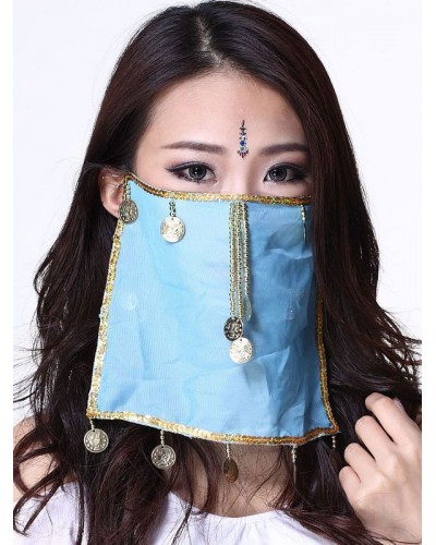 Belly Dance Face Veil Blue Voile Tassels Women's Belly Dancing Costume Accessories Performance