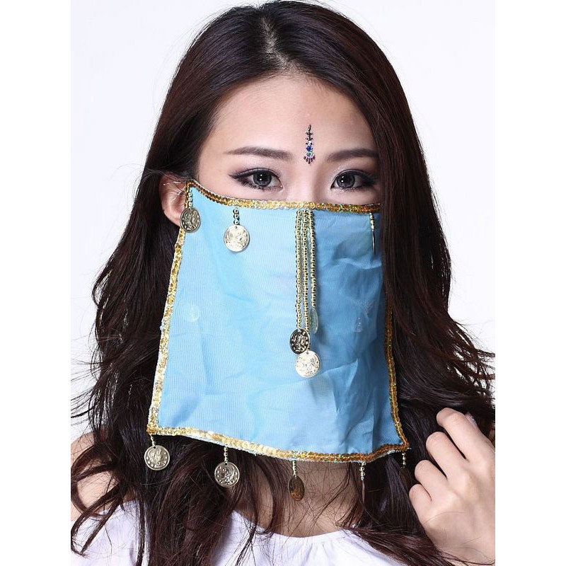 Belly Dance Face Veil Blue Voile Tassels Women's Belly Dancing Costume Accessories Performance