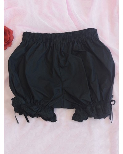 Classic Lolita Bloomers Bows Pleated Black Lolita Shorts Bottoms Classic  Traditional Daily Casual