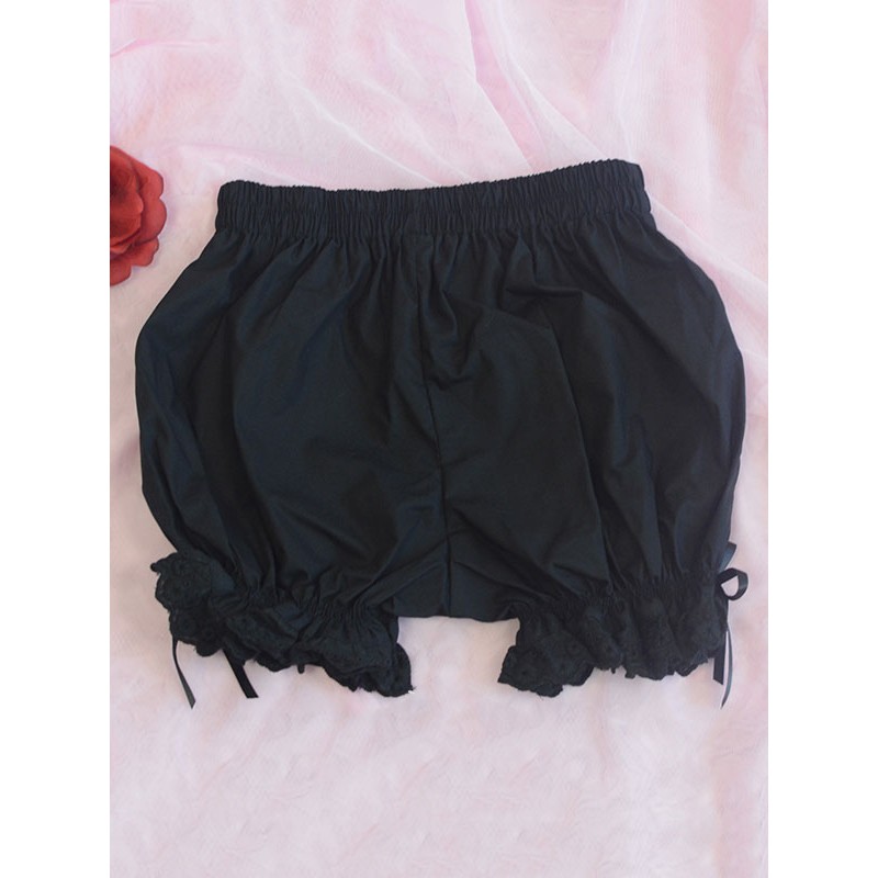 Classic Lolita Bloomers Bows Pleated Black Lolita Shorts Bottoms Classic  Traditional Daily Casual