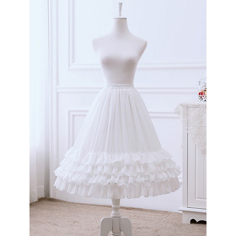 Chiffon Lolita Skirt Bow Ruffle White Lolitapetticoat Bottoms Daily Casual Tea Party