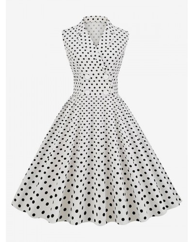 Dress 1950s Audrey Hepburn Style V-Neck Sleeveless Polka Dot Swing Dress Vintage Retro Spring Summer