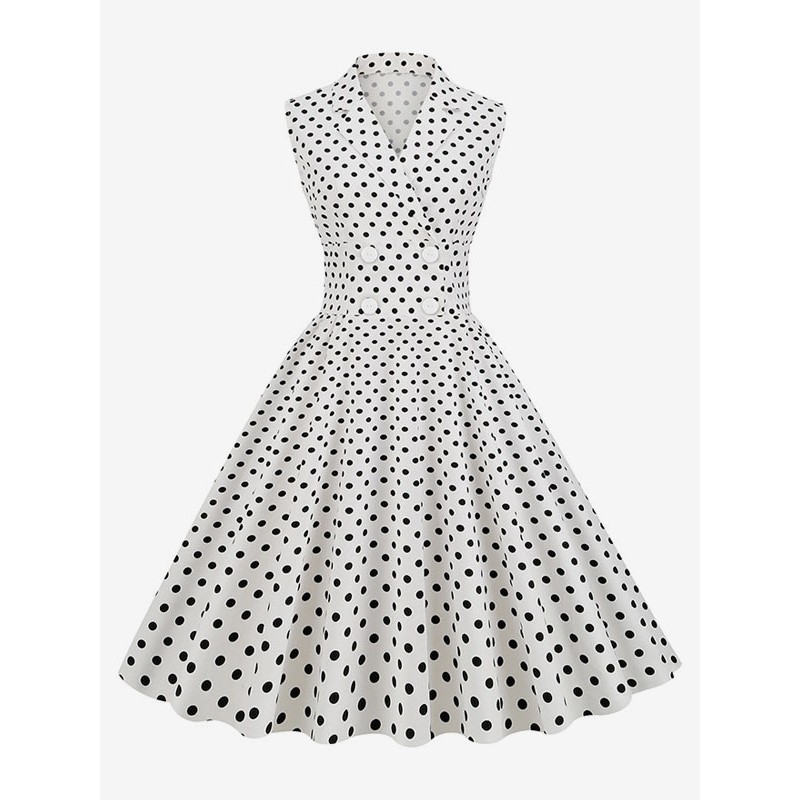 Dress 1950s Audrey Hepburn Style V-Neck Sleeveless Polka Dot Swing Dress Vintage Retro Spring Summer