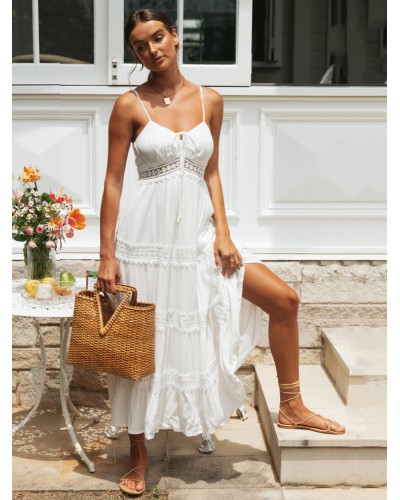 Birthday Summer Dress White V-Neck Dress Beach Resort Wear