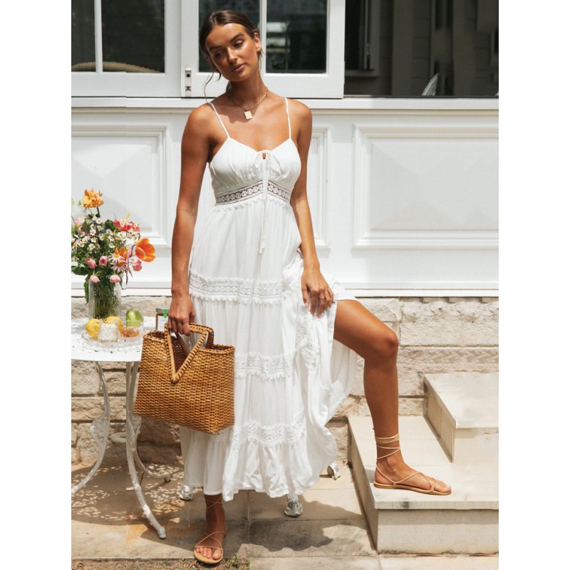 Birthday Summer Dress White V-Neck Dress Beach Resort Wear