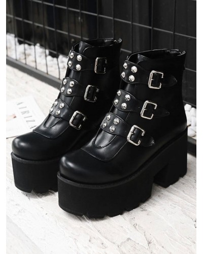 Gothic Lolita Boots Rivet Buckle Leather Lolita Footwear