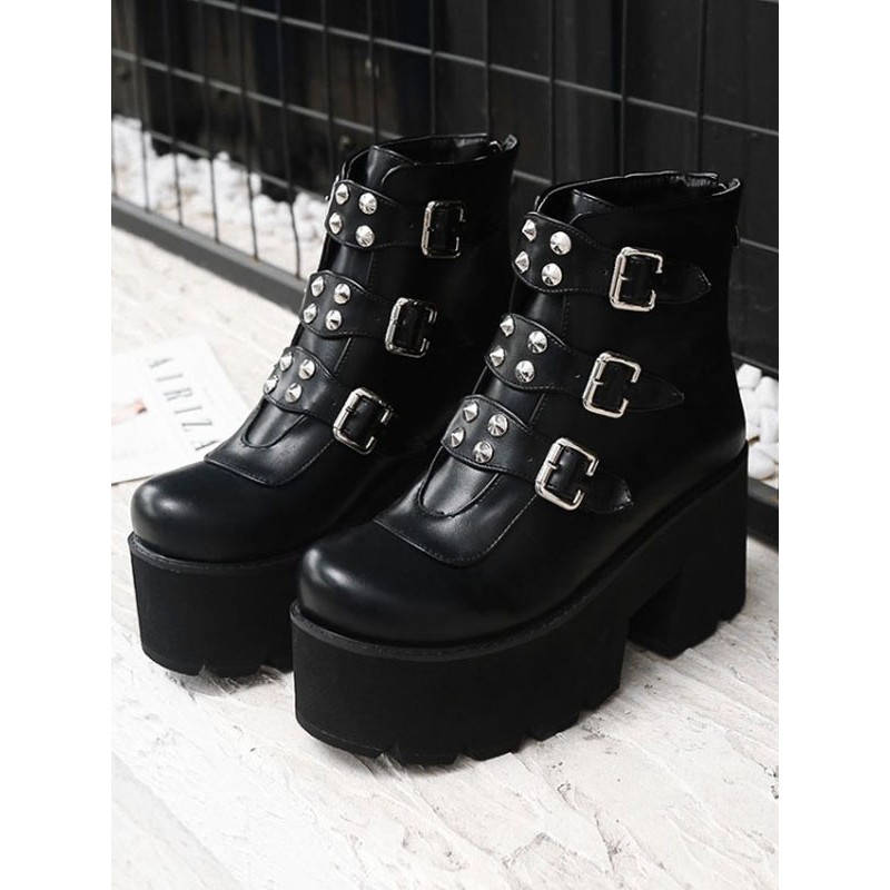 Gothic Lolita Boots Rivet Buckle Leather Lolita Footwear