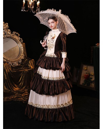 Women Coffee Brown Costumes Polyester Dress 's Marie Antoinette Costume Party Prom Dress Royal Retro Euro-Style Renaissance European Style Baroque