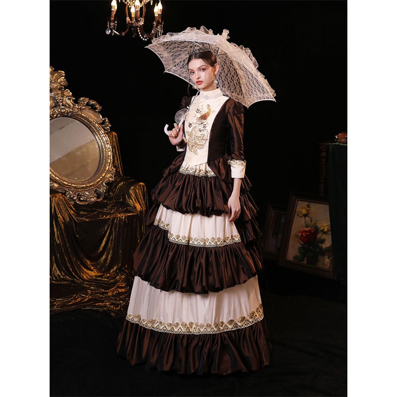 Women Coffee Brown Costumes Polyester Dress 's Marie Antoinette Costume Party Prom Dress Royal Retro Euro-Style Renaissance European Style Baroque