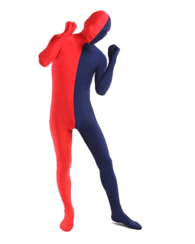 Unisex Morph Suit Red And Navy Lycra Spandex Zentai Suit Full Body Suit