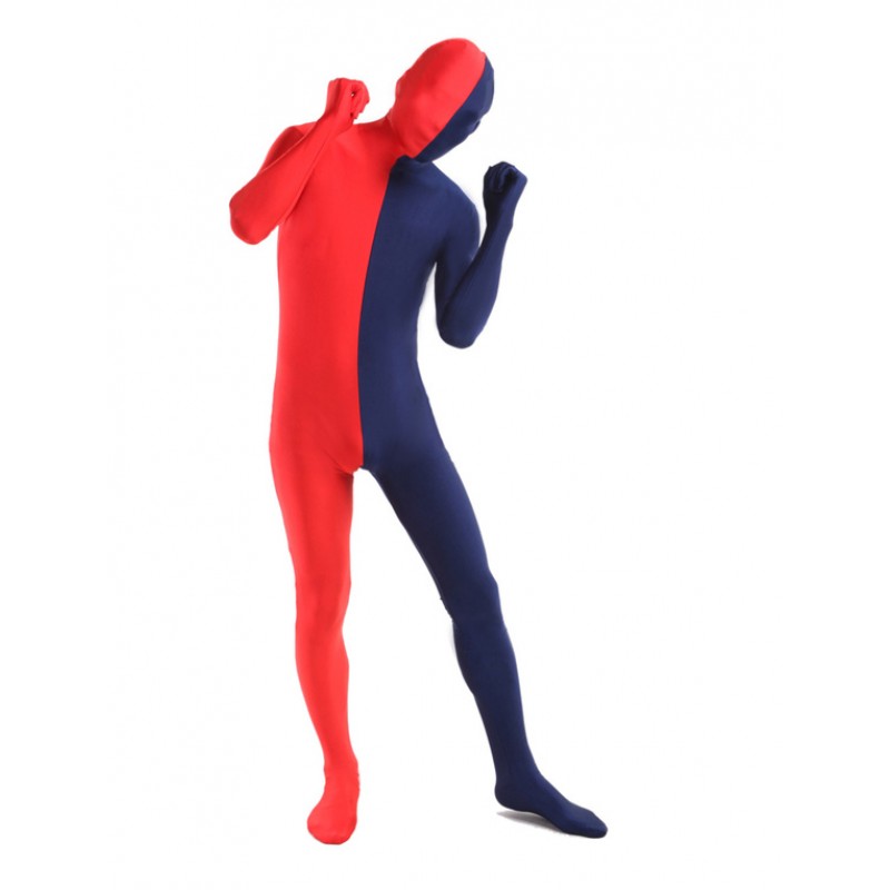 Unisex Morph Suit Red And Navy Lycra Spandex Zentai Suit Full Body Suit