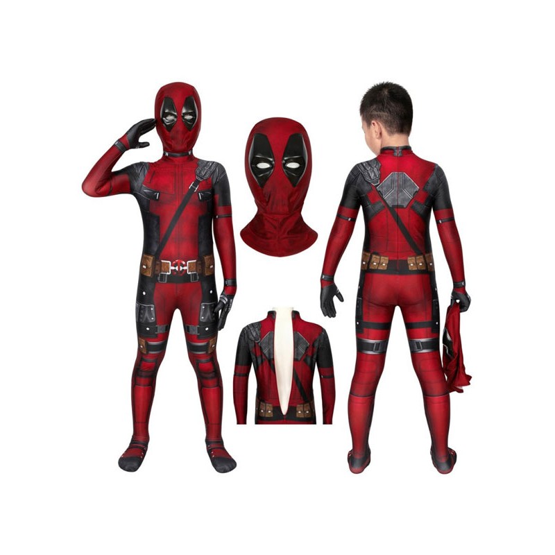 Marvel Comics Deadpool Jumpsuit Kid Zentai Cosplay Costume Carnival Halloween Catsuits  Zentai