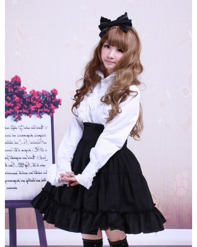 Gothic Lolita Dress SK Black High Waist Ruffles Cotton Lolita Skirt Sweet Fall Daily Casual